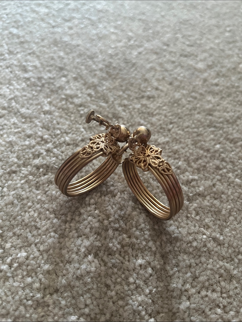 Vintage Gold Floral Hoop Earrings - Women Jewelry
